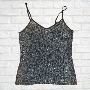 Express Sequin Cami Tank Top Medium Silver Sparkle Adjustable Holiday Party Look